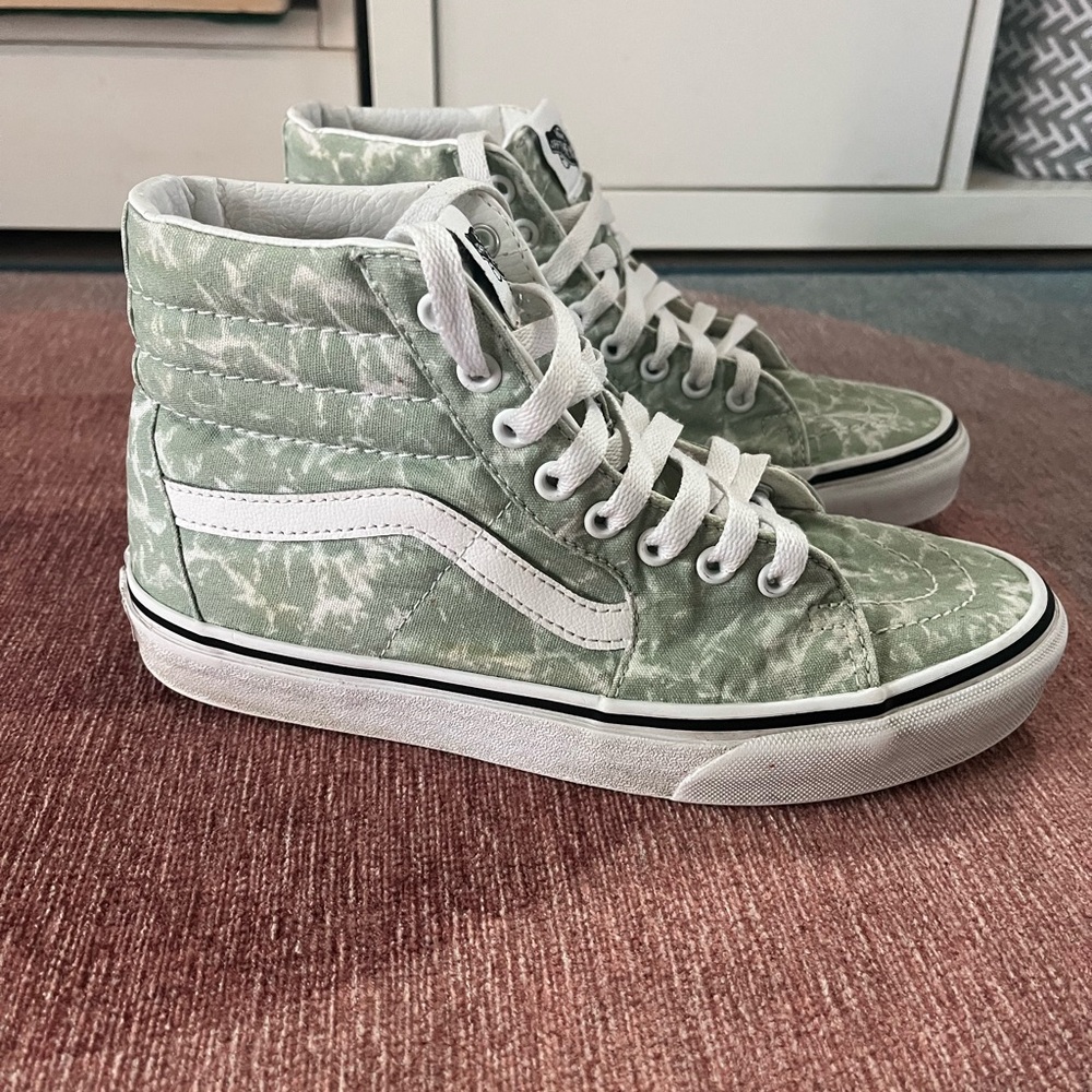 Vans White and Green High-Top Sneakers